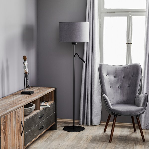 Nowodvorski Lighting Λάμπα δαπέδου Hotel Plus - γκρι αμπαζούρ και λάμπα ανάγνωσης, Γκρι, Σαλόνι / τραπεζαρία, Ύφασμα / Κλωστοϋφαντουργία, σύγχρονο