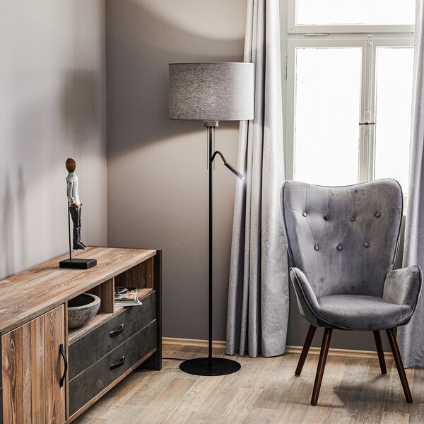 Nowodvorski Lighting Λάμπα δαπέδου Hotel Plus - γκρι αμπαζούρ και λάμπα ανάγνωσης, Γκρι, Σαλόνι / τραπεζαρία, Ύφασμα / Κλωστοϋφαντουργία, σύγχρονο