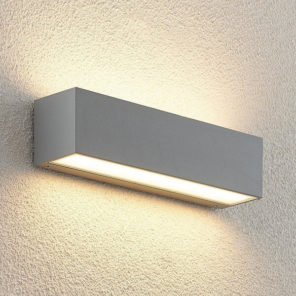Lucande LED εξωτερικός φωτισμός τοίχου Lengo 25 cm ασημί up/down 3.000K, Μεταλλικό, Αλουμίνιο, σύγχρονο
