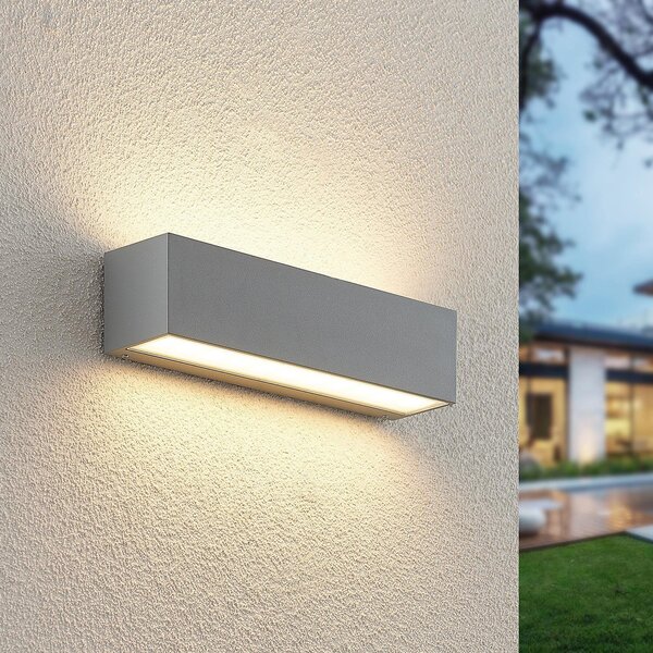 Lucande LED εξωτερικός φωτισμός τοίχου Lengo 25 cm ασημί up/down 3.000K, Μεταλλικό, Αλουμίνιο, σύγχρονο