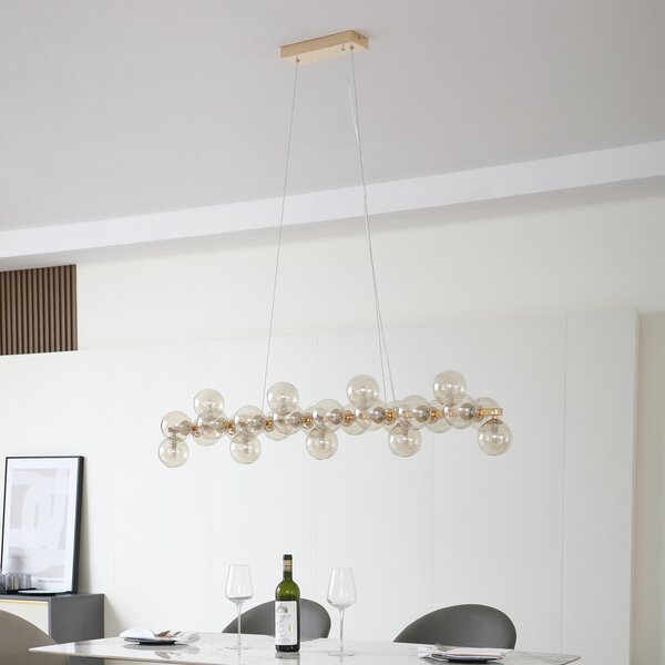 Lucande κρεμαστό φωτιστικό Naelen, χρυσό/καμπερ, 125 cm, γυαλί, G9, ρυθμιζόμενος, Χρυσό / Ορείχαλκου, Σαλόνι / τραπεζαρία, Μέταλλο, σύγχρονο