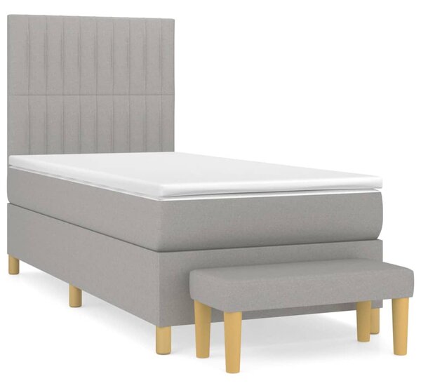 VidaXL Κρεβάτι Boxspring με Στρώμα Ανοιχτό Γκρι 90x200 εκ. Υφασμάτινο