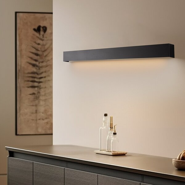 Nowodvorski Lighting Φωτιστικό τοίχου Straight M, 92 cm, μαύρο, Μαύρο, Σαλόνι / τραπεζαρία, Μέταλλο, σύγχρονο, Γωνιακός τοίχος