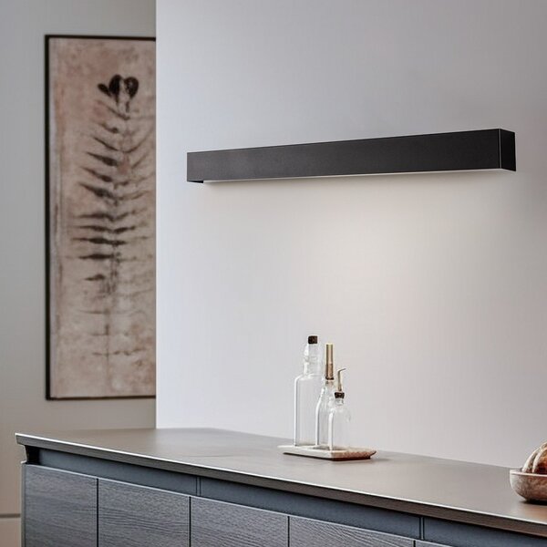 Nowodvorski Lighting Φωτιστικό τοίχου Straight M, 92 cm, μαύρο, Μαύρο, Σαλόνι / τραπεζαρία, Μέταλλο, σύγχρονο, Γωνιακός τοίχος
