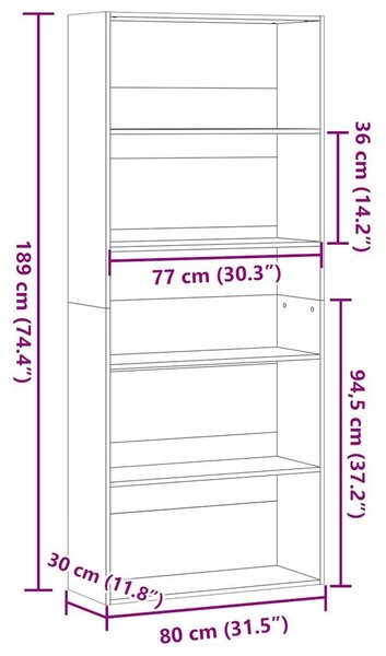 Βιβλιοθήκη Sonoma Δρυς 80 x 30 x 189 εκ. Επεξεργασμένο Ξύλο - Καφέ