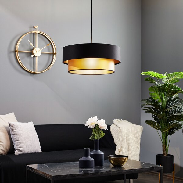 Maco Design Φωτιστικό κρεμαστό Dorina, μαύρο/χρυσό Ø 50cm, ρυθμιζόμενος, Μαύρο, Σαλόνι / τραπεζαρία, Πλαστικό, σύγχρονο