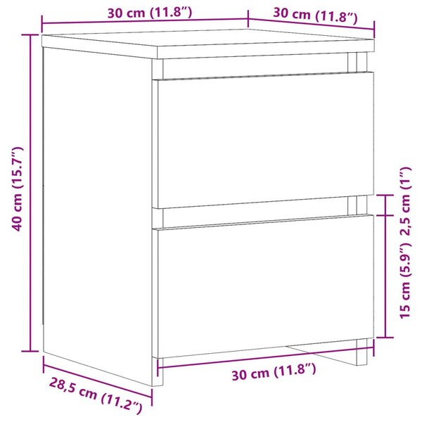 Κομοδίνα 2 τεμ. Όψη Παλαιού Ξύλου 30 x 30 x 40 εκ. Επεξ. Ξύλο - Καφέ