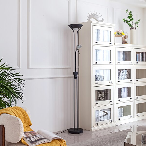 Lindby LED φωτιστικό δαπέδου Josefin, μαύρο, φως ανάγνωσης, ρυθμιζόμενο, ρυθμιζόμενος, Μαύρο, Σαλόνι / τραπεζαρία, Μέταλλο, σύγχρονο, Φως ανάγνωσης