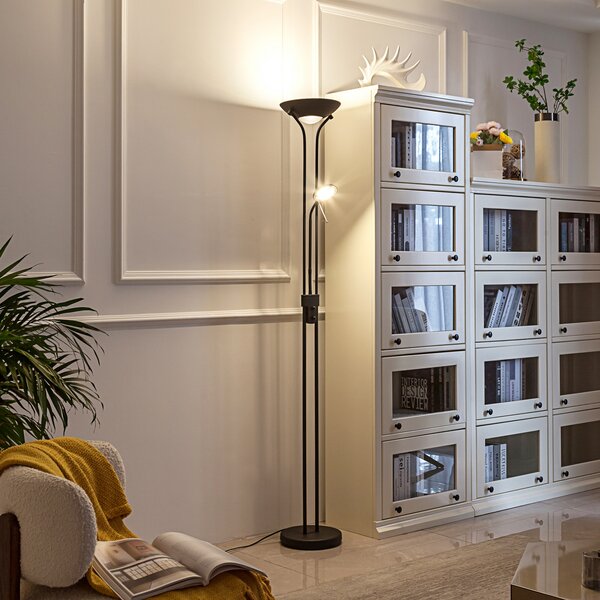Lindby LED φωτιστικό δαπέδου Josefin, μαύρο, φως ανάγνωσης, ρυθμιζόμενο, ρυθμιζόμενος, Μαύρο, Σαλόνι / τραπεζαρία, Μέταλλο, σύγχρονο, Φως ανάγνωσης