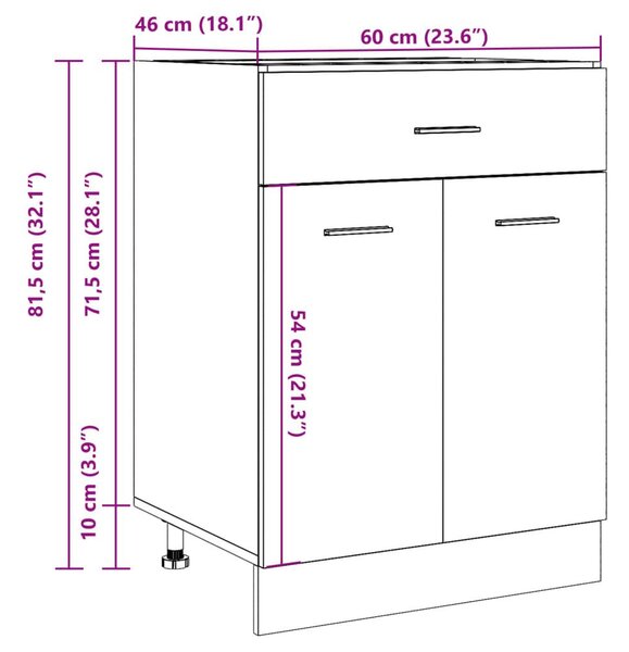 Ντουλάπι με Συρτάρι Γκρι Σκυροδέματος 60x46x81,5 εκ Επεξ. Ξύλο - Γκρι