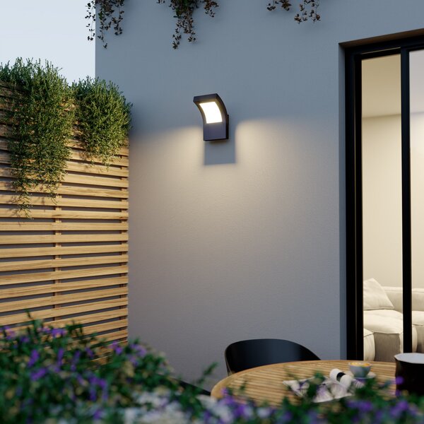 Arcchio Φωτιστικό τοίχου LED Advik, IP65, ανθρακί, μεταλλικό, Μαύρο, Αλουμίνιο, σύγχρονο