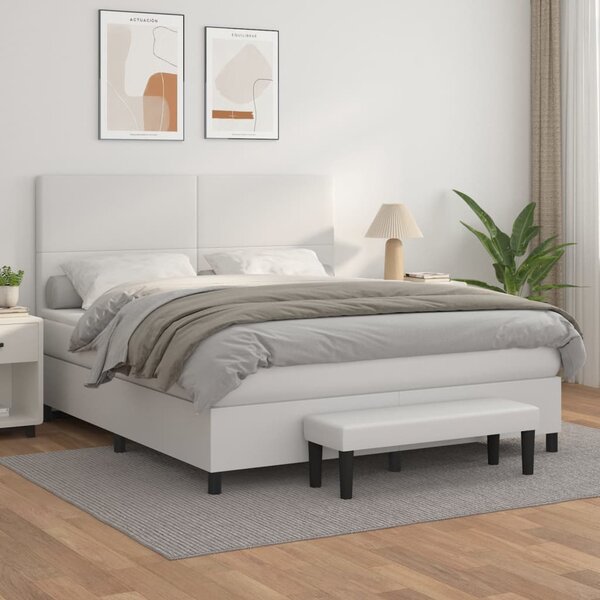 VidaXL Κρεβάτι Boxspring με Στρώμα Λευκό 160x200εκ.από Συνθετικό Δέρμα