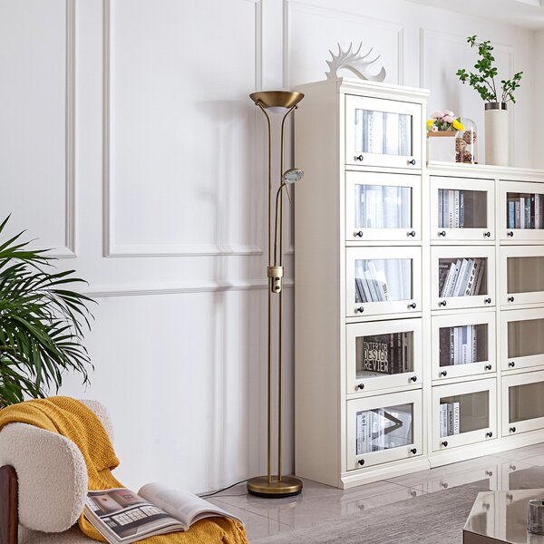 Lindby LED φωτιστικό δαπέδου Josefin, χάλκινο, φως ανάγνωσης, ρυθμιζόμενο, ρυθμιζόμενος, Μπρούτζινο / Αντικέ ορείχαλκου, Σαλόνι / τραπεζαρία, Μέταλλο, σύγχρονο, Φως ανάγνωσης