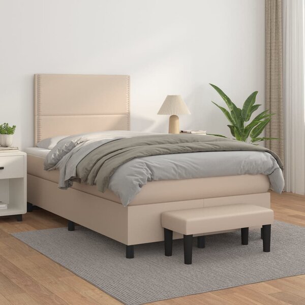 VidaXL Κρεβάτι Boxspring με Στρώμα Καπουτσίνο 120x200εκ.από Συνθ.Δέρμα