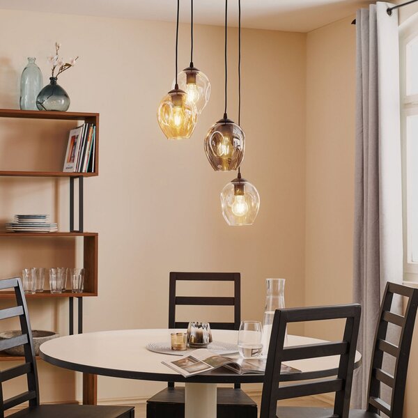 EMIBIG LIGHTING Κρεμαστή λάμπα Starla στρογγυλή 4-φωτεινή γραφίτη/κεχριμπάρι/διαφανής, ρυθμιζόμενος, Μαύρο, Σαλόνι / τραπεζαρία, Γυαλί, σύγχρονο