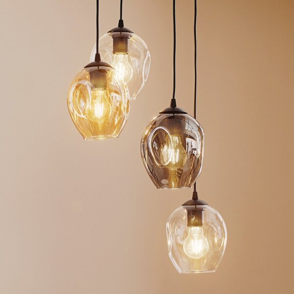 EMIBIG LIGHTING Κρεμαστή λάμπα Starla στρογγυλή 4-φωτεινή γραφίτη/κεχριμπάρι/διαφανής, ρυθμιζόμενος, Μαύρο, Σαλόνι / τραπεζαρία, Γυαλί, σύγχρονο