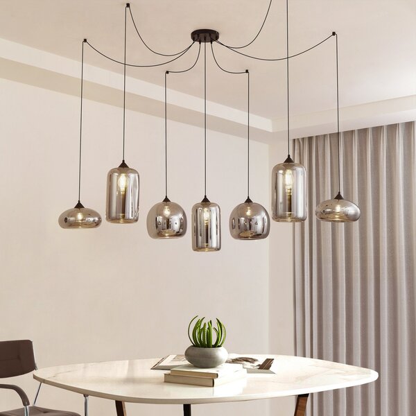 Lindby κρεμαστό φωτιστικό Marla, 7-light, γυαλί, γκρι καπνί, 128cm, ρυθμιζόμενος, Μαύρο, Σαλόνι / τραπεζαρία, Γυαλί, σύγχρονο