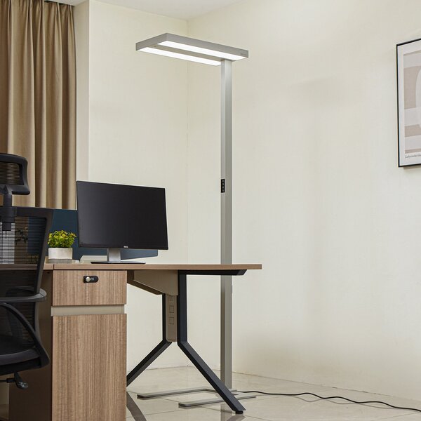Arcchio LED-Stehleuchte Logan Ultra HCL CCT, ασημί, ρυθμιζόμενη ένταση φωτισμού, ρυθμιζόμενος, Μεταλλικό, Μελέτη / Γραφείο, Αλουμίνιο, σύγχρονο