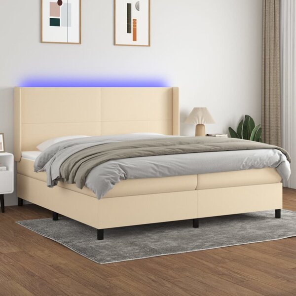 VidaXL Κρεβάτι Boxspring με Στρώμα & LED Κρεμ 200x200 εκ. Υφασμάτινο