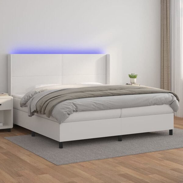 VidaXL Κρεβάτι Boxspring με Στρώμα & LED Λευκό 200x200 εκ. Συνθ. Δέρμα