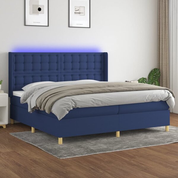 VidaXL Κρεβάτι Boxspring με Στρώμα & LED Μπλε 200x200 εκ. Υφασμάτινο