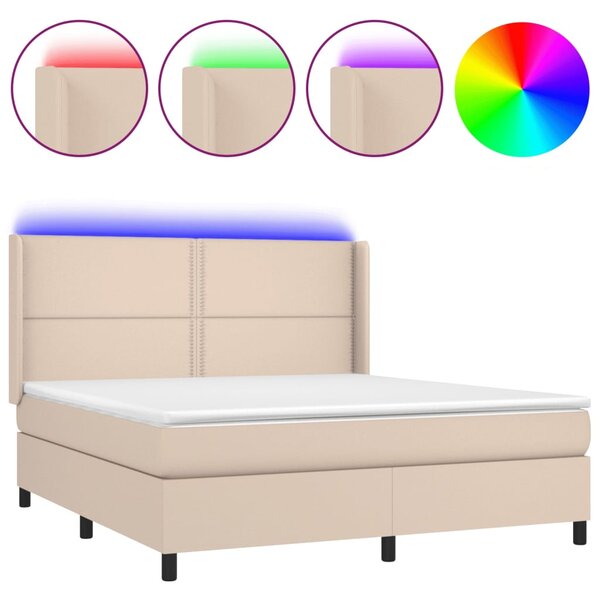 VidaXL Κρεβάτι Boxspring Στρώμα&LED Καπουτσίνο 160x200 εκ. Συνθ. Δέρμα