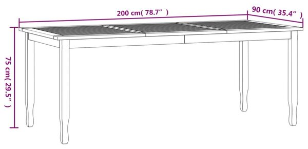 Τραπεζαρία Κήπου 200 x 90 x 75 εκ. από Μασίφ Ξύλο Teak - Καφέ