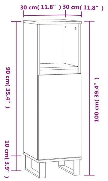 Ντουλάπι Μπάνιου Γκρι Sonoma 30x30x100 εκ. Επεξεργασμένο Ξύλο - Γκρι