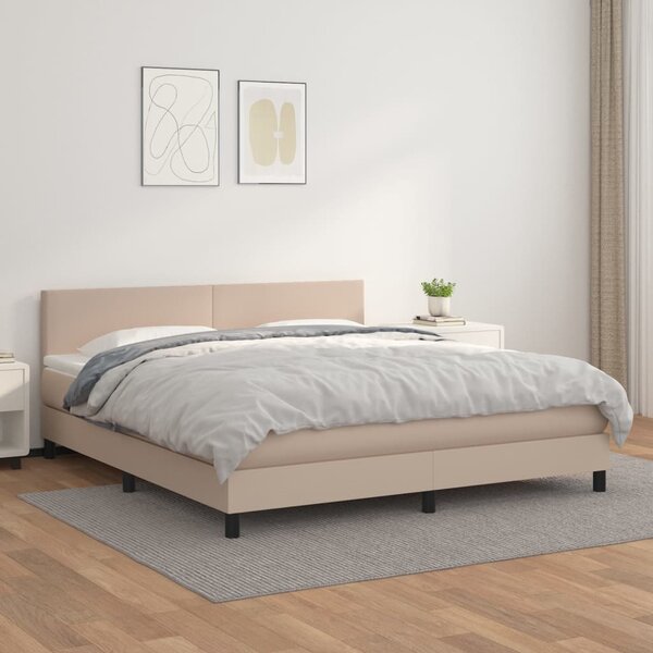 VidaXL Κρεβάτι Boxspring με Στρώμα Καπουτσίνο 160x200εκ.από Συνθ.Δέρμα