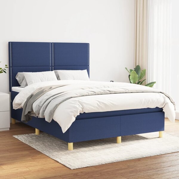 VidaXL Κρεβάτι Boxspring με Στρώμα Μπλε 140x190 εκ. Υφασμάτινο