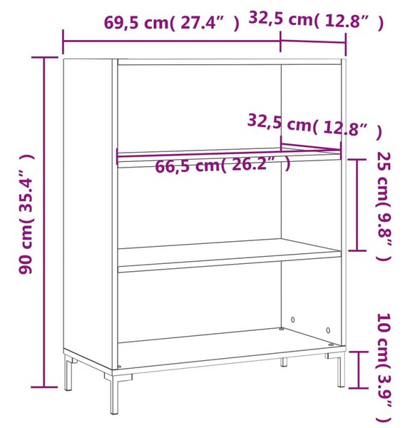 Βιβλιοθήκη Λευκή 69,5 x 32,5 x 90 εκ. από Επεξεργασμένο Ξύλο - Μαύρο