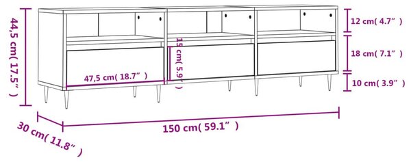 Έπιπλο Τηλεόρασης Μαύρο 150x30x44,5 εκ. Επεξεργασμένο Ξύλο - Μαύρο