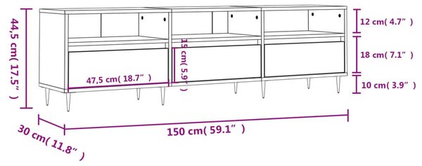 Έπιπλο Τηλεόρασης Γκρι Sonoma 150x30x44,5 εκ. από Επεξεργ. Ξύλο - Γκρι