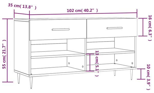 Παπουτσοθήκη Λευκή 102 x 35 x 55 εκ. από Επεξεργασμένο Ξύλο - Λευκό