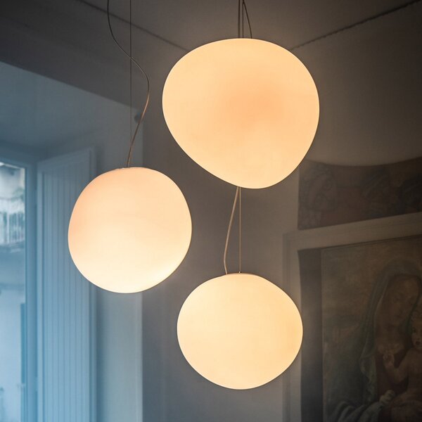 Foscarini Gregg media LED κρεμαστό φωτιστικό, ρυθμιζόμενο, ρυθμιζόμενος, Λευκό, Σαλόνι / τραπεζαρία, Γυαλί, σχεδιασμός