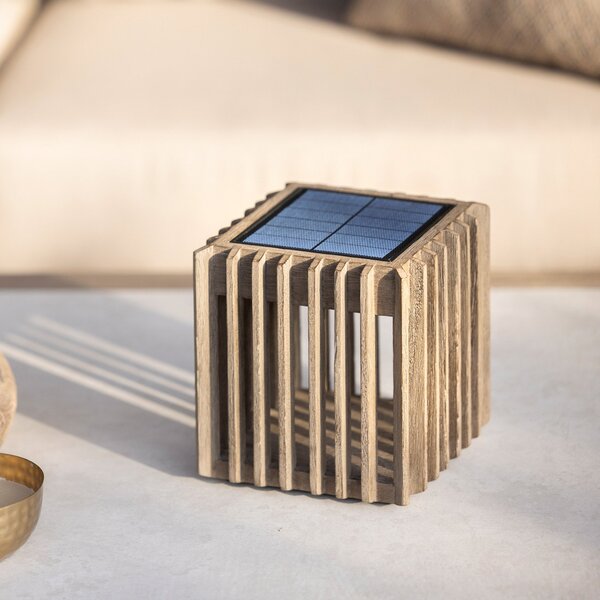 Les Jardins Ηλιακό επιτραπέζιο φωτιστικό Verti LED, γκρι teak, 3.000 K, 300 lm, ρυθμιζόμενος, Ξύλου, Ξύλο, σύγχρονο