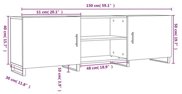 Έπιπλο Τηλεόρασης Γκρι Σκυροδέματος 150x30x50 εκ. Επεξ. Ξύλο - Γκρι