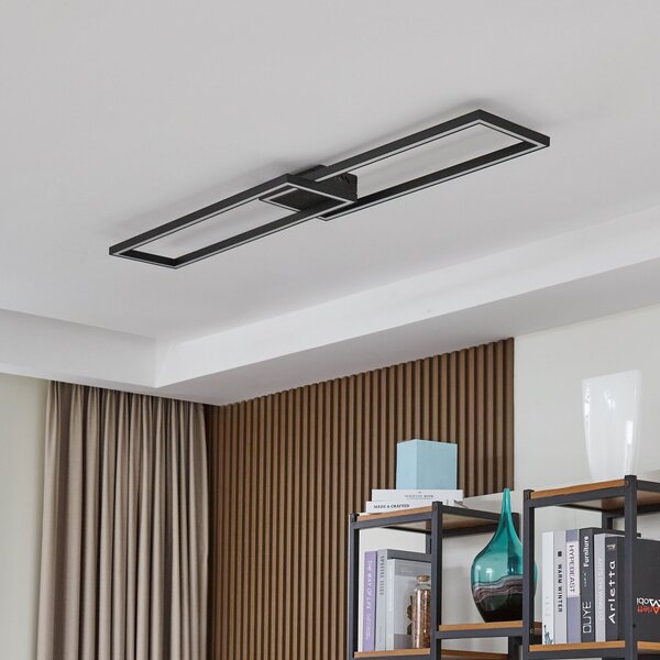 Lucande LED φωτιστικό οροφής Tjado, μήκος 120 cm, μαύρο, μέταλλο, ρυθμιζόμενος, Μαύρο, Σαλόνι / τραπεζαρία, Μέταλλο, σύγχρονο