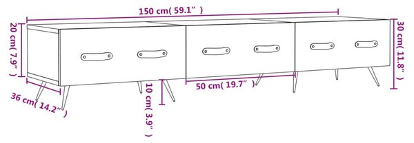 Έπιπλο Τηλεόρασης Γυαλ. Λευκό 150x36x30 εκ. Επεξεργασμένο Ξύλο - Λευκό