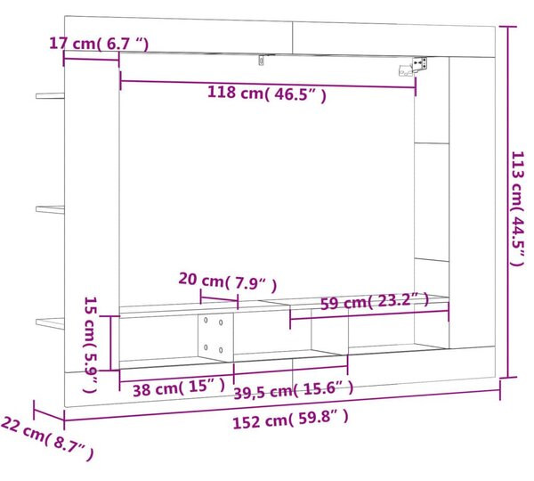 Έπιπλο Τηλεόρασης Γκρι Σκυροδέματος 152x22x113 εκ. Επεξ. Ξύλο - Γκρι