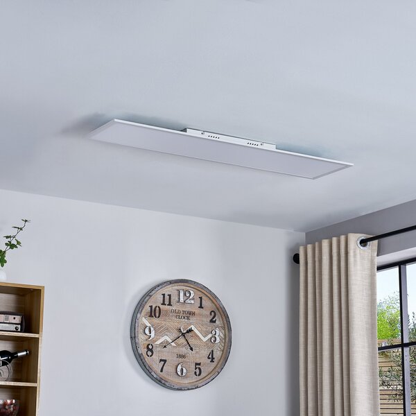 Lindby LED πάνελ Lamin, λευκό, 120 cm, CCT, dimmable, τηλεχειριστήριο, ρυθμιζόμενος, Λευκό, Σαλόνι / τραπεζαρία, Μέταλλο, σύγχρονο