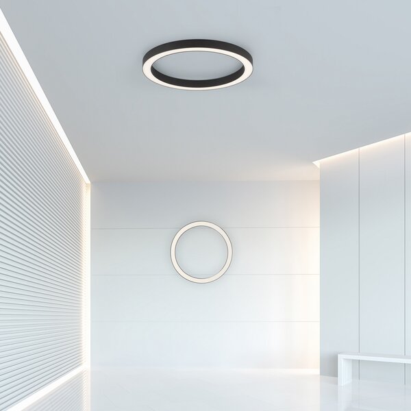 PURE LED φωτιστικό οροφής Lines, Ø 50 cm, ανθρακί, CCT, τηλεχειριστήριο, ρυθμιζόμενος, Μαύρο, Σαλόνι / τραπεζαρία, Μέταλλο, σύγχρονο