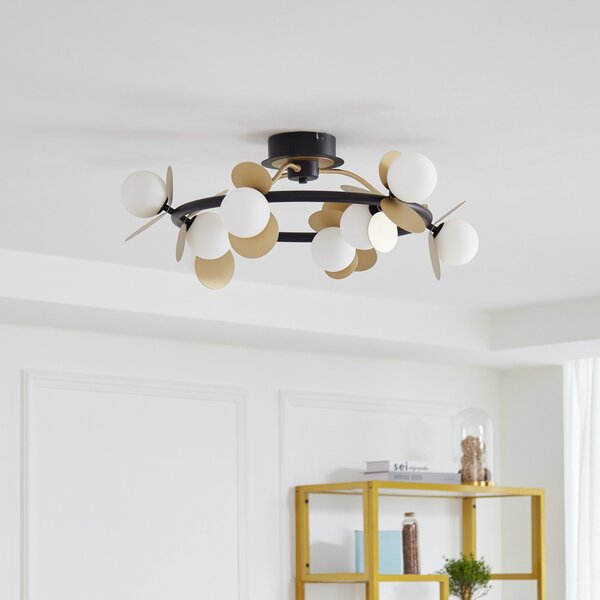 Lucande LED φωτιστικό οροφής Pallo, 9-light, μαύρο/χρυσό, γυαλί, ρυθμιζόμενος, Μαύρο, Σαλόνι / τραπεζαρία, Μέταλλο, σύγχρονο