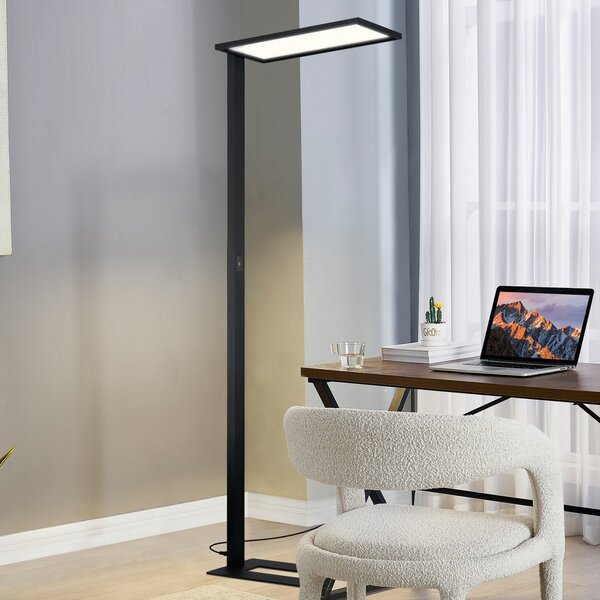 PRIOS Φωτιστικό δαπέδου γραφείου Prios LED Taronis, μαύρο, 195 cm, ρυθμιζόμενο, ρυθμιζόμενος, Μαύρο, Μελέτη / Γραφείο, Αλουμίνιο, σύγχρονο