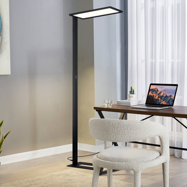 PRIOS Φωτιστικό δαπέδου γραφείου Prios LED Taronis, μαύρο, 195 cm, ρυθμιζόμενο, ρυθμιζόμενος, Μαύρο, Μελέτη / Γραφείο, Αλουμίνιο, σύγχρονο
