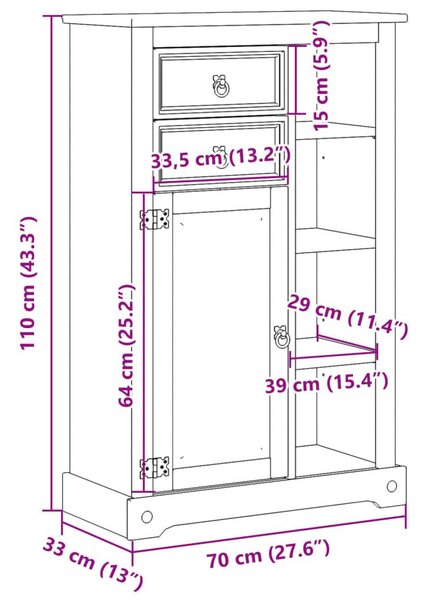 Ντουλάπι Μπάνιου Corona 70x33x110 εκ. από Μασίφ Ξύλο Πεύκου - Καφέ