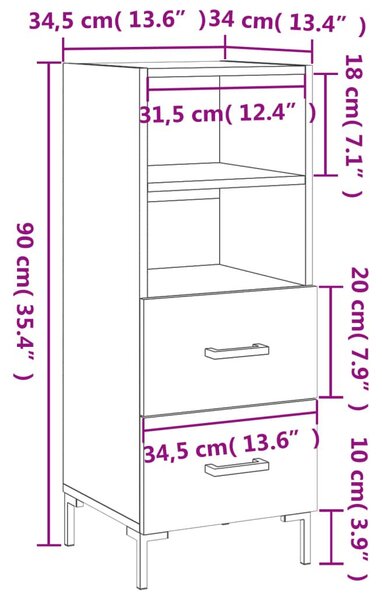 Ντουλάπι Γκρι Sonoma 34,5x34x90 εκ. από Επεξεργασμένο Ξύλο - Γκρι