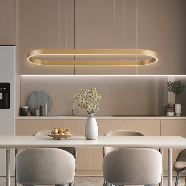 Lucande Smart LED κρεμαστό φωτιστικό Melinay, χρυσό, CCT, Tuya, ρυθμιζόμενος, Χρυσό / Ορείχαλκου, Σαλόνι / τραπεζαρία, Αλουμίνιο, σύγχρονο