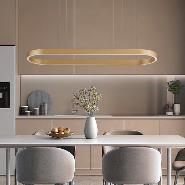 Lucande Smart LED κρεμαστό φωτιστικό Melinay, χρυσό, CCT, Tuya, ρυθμιζόμενος, Χρυσό / Ορείχαλκου, Σαλόνι / τραπεζαρία, Αλουμίνιο, σύγχρονο