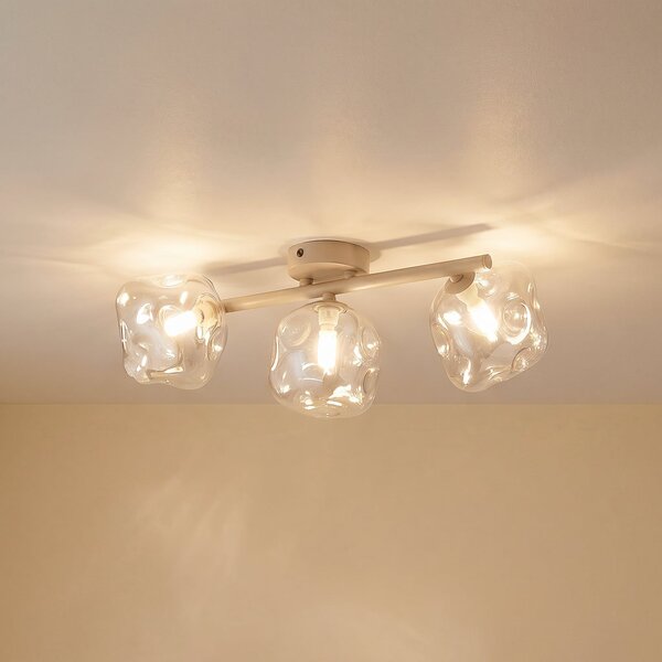 TK Lighting Φωτιστικό οροφής Lava, 3 λάμπες, μήκος 50 cm, χρώμα άμμου/κονιάκ, G9, ρυθμιζόμενος, Μπεζ, Σαλόνι / τραπεζαρία, Γυαλί, σύγχρονο